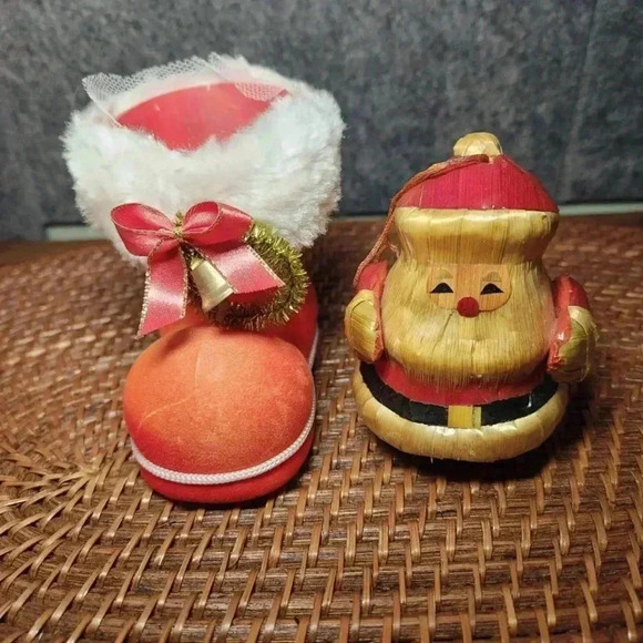 Vintage Bamboo Santa Claus With Santa Boot Decor - Picture 1 of 6